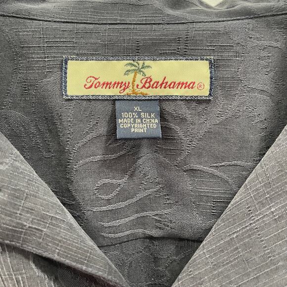 Tommy Bahama Shirt XL Charcoal Gray Silk Floral Camp Button Down Short Sleeve - Picture 6 of 13
